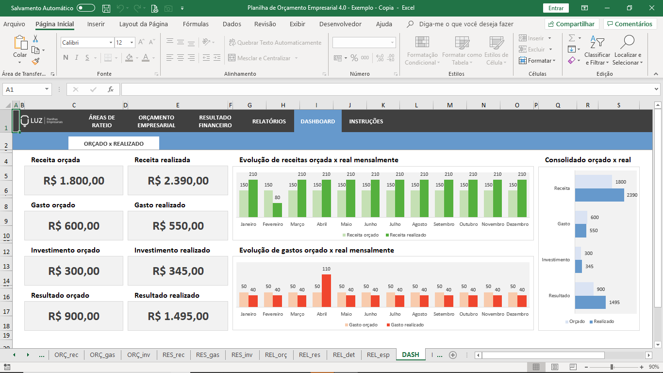 Planilha De Orçamento Empresarial Em Excel 40 Luz Prime